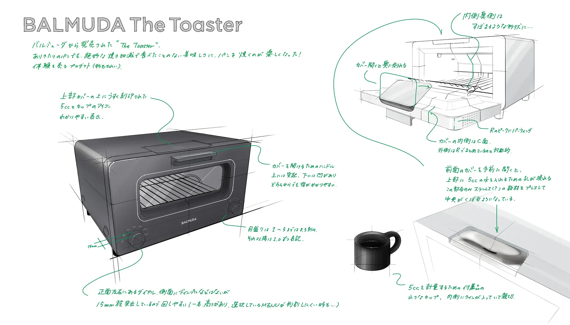 プロダクトのデザイン分析・観察スケッチ01 BALMUDA The Toaster バルミューダ　トースター